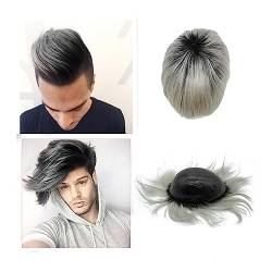 Haar Toupet Männer Toupet for Männer, 20,3 x 25,4 cm, Echthaarsystem, dünne Haut, PU-Basis, Herren-Toupet, grau-weiß, mit tiefem Wurzelhaar-Ersatz, Haarteile, langlebige männliche Haarprothese Herren- von MOOWI