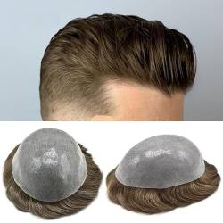 Haar Toupet Männer Toupet for Männer, männliche Haarprothese, weiche, dünne Haut, PU, ​​V-Schleife, Herren-Toupet, leicht gewellt, echtes Echthaar, Herren-Haarteile, atmungsaktive Haarsystem-Einheiten von MOOWI