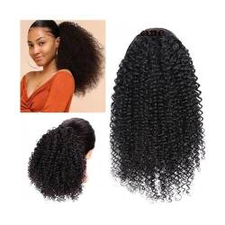 Haarteil Ponytail Verworrene lockige Haarverlängerungen, 20,3–66 cm, Echthaar, Kordelzug, Pferdeschwanz-Verlängerung, brasilianisches Echthaar, Clip-in-Pferdeschwanz-Haarverlängerung for schwarze Frau von MOOWI