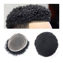Haarteile für Männer Afro-Toupet for schwarze Männer, 20,3 x 25,4 cm, komplett mit französischer Spitze, Haarteile, Echthaar-Ersatz, 15,2 cm, natürliches schwarzes Afro-Haar, verworrene Locken, 8 mm W von MOOWI