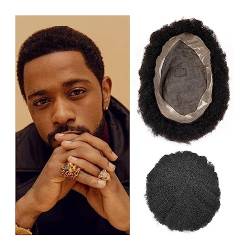 Haarteile für Männer Afro-gelocktes Toupet for schwarze Männer #1B Echthaar-Systemeinheit Feines Mono- und NPU-Basis-Toupet for Männerhaar Natürliche atmungsaktive Haarkapillarprothese for Männer Echt von MOOWI
