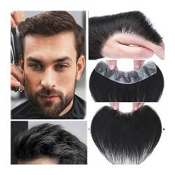 Haarteile für Männer Haaransatz-Toupet for Herren, Stirn-Frontal-Haarteil, 0,05–0,14 mm, volle PU-Basis, indisches Echthaar #1B, natürliches Schwarz, V-Form, vordere Haarsystem-Einheiten Echthaar Toup von MOOWI