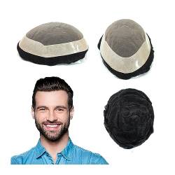 Haarteile für Männer Langlebige, feine Mono-Haarteile, männliche Haarprothese, 15,2 cm, Remy-Echthaar, Herren-Toupet #1B, schwarzes Haar, Ersatzsysteme, 130% Dichte, natürliche Perücke for Männer Ech von MOOWI