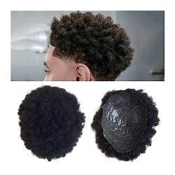 Haarteile für Männer Männer Toupet Volle Dünne Haut 0,04-0,06mm PU Basis Echthaar Perücke 4mm Afro Lockiges Haar Indisches Remy Haar System Männer Haarteil Natürliche Farbe Echthaar Toupet für Männer von MOOWI