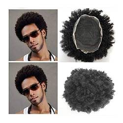 Haarteile für Männer Volle Spitze Herren Toupet Afro Lockiges Haar System Einheiten Atmungsaktive Männliche Haarprothese Lockiges Echthaar #1B Farbe Afro Curl Toupet for Schwarze Männer Echthaar Toupe von MOOWI