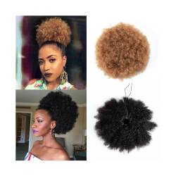 Pferdeschwanz-Verlängerung Afro Puff Kordelzug-Pferdeschwanz-Verlängerung for schwarze Frauen, kurzes Echthaar-Pferdeschwanz, Afro-Locken-Pferdeschwanz-Verlängerung, Clip-in-Remy-Haar-Pferdeschwanz-Ha von MOOWI