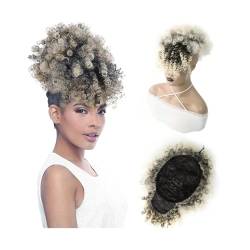 Pferdeschwanz-Verlängerung Afro Puff Kordelzug-Pferdeschwanz mit Pony, kurze verworrene lockige Pferdeschwanz-Verlängerung for Frauen, synthetische Clip-in-Ananas-Hochsteckfrisur-Pferdeschwanz-Haartei von MOOWI