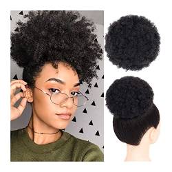 Unordentliches Brötchen-Haar Echthaar-Clip-in-Haarverlängerungen mit lockigem Chignon-Dutt, Afro-Kinky-Curly-Pferdeschwanz, Chignon-Puff-Pferdeschwanz mit Kordelzug, natürliches Schwarz, brasilianisch von MOOWI