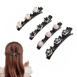 4 Stück Haarspangen mit drei Blumen, Haarspangen, Satin-Stoff-Haarbänder, Haarspangen zum Styling, Damen, glitzernde Strass-Blumen-Haarspange, Geschenke für Frauen und Mädchen (E) von MOREASE