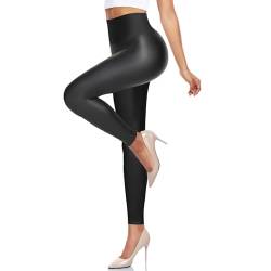 MOREFEEL Kunstleder-Leggings für Damen, Fleece-gefüttert, Bauchkontrolle, Stretch, hohe Taille, Workout, Pleather Hose, Reg&Plus Size von MOREFEEL