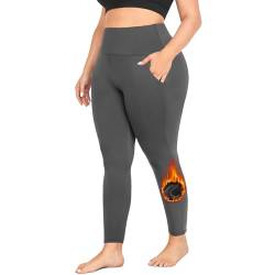 MOREFEEL Leggings in Übergröße, mit Fleece gefüttert mit Taschen, für Damen, Größe XL - 4XL, Thermo-Leggings, für den Winter, Bauchkontrolle, Workout, Yogahose, 02 Fleece, dunkelgrau, 4X-Groß von MOREFEEL