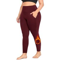 MOREFEEL Leggings in Übergröße, mit Fleece gefüttert mit Taschen, für Damen, Größe XL - 4XL, Thermo-Leggings, für den Winter, Bauchkontrolle, Workout, Yogahose, 04 Fleece Weinrot, 4X-Groß von MOREFEEL