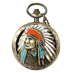 MORFONG Vintage Taschenuhr Quarz Taschenuhr mit Halskette Alte Inder Muster Taschenuhr Antik Uhr für Männer Frauen Vater Opa Geburtstag Jahrestag von MORFONG