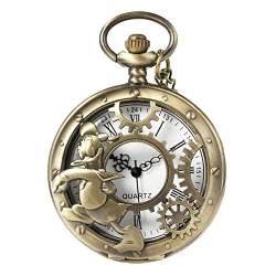 MORFONG Vintage Taschenuhr Quarz Taschenuhr mit Halskette Hohl Ente & Gang Design Taschenuhr Antik Uhr für Männer Frauen Vater Opa Geburtstag Jahrestag von MORFONG