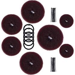Morgles Donut-Dutt-Maker-Set, 7 Haar-Ring-Stil (4 Größen) mit 5 elastischen Bändern, 20 Haarnadeln für Chignon-Haarstile, Balletttänzer, Kinder Mädchen (dunkelbraun) von MORGLES