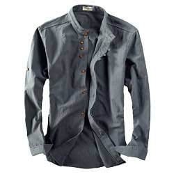 MORISTE Japanischer Stil Herren Leinen Baumwolle Hemd Stehkragen Slim Fit Einfarbig Herren Lässige Atmungsaktive Klassische Tops Dark gray9 M von MORISTE