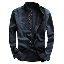 MORISTE Japanischer Stil Herren Leinen Baumwolle Hemd Stehkragen Slim Fit Einfarbig Herren Lässige Atmungsaktive Klassische Tops Navy L von MORISTE