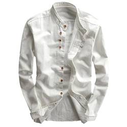 MORISTE Japanischer Stil Herren Leinen Baumwolle Hemd Stehkragen Slim Fit Einfarbig Herren Lässige Atmungsaktive Klassische Tops White L von MORISTE