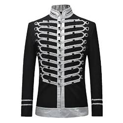 MORISTE Weiße Steampunk-Jacke für Herren mit Stehkragen, Quasten-Design, Husaren-Marschkapelle, Militärtrommler, Parade-Blazer-Kostüm E-66 Black XL von MORISTE