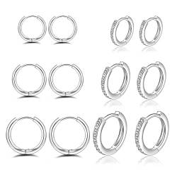 6 Paar Creolen 14 Karat vergoldet Huggie Creolen 925 Sterling Silber Kleine Creolen Set Winzige Zirkonia Knorpelohrringe für Damen von MOROTOLE