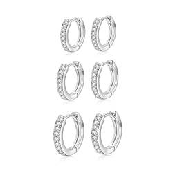 6 Paar Creolen 14 Karat vergoldet Huggie Creolen 925 Sterling Silber Kleine Creolen Set Winzige Zirkonia Knorpelohrringe für Damen von MOROTOLE