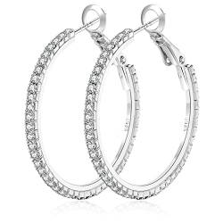 MOROTOLE 925 Sterling Silber Strass Hoop Ohrringe Mode dünn Silber Strass Hoops Hypoallergene große Silber Hoops Ohrringe für Frauen Mädchen Schmuck Geschenke 20/30/40/50/60/70mm Silber Creolen von MOROTOLE