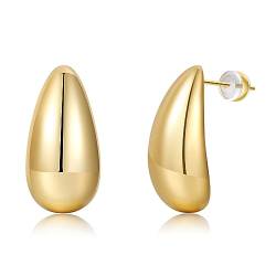 MOROTOLE Chunky Gold Hoop Earrings für Frauen Leichtgewicht Hypoallergen Hollow Ohrringe Teardrop Earrings Ohrring Dupes für Frauen Trendy von MOROTOLE