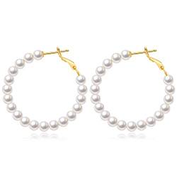 Perle Creolen für Frauen Kleine Perle Creolen Hypoallergen Tropfen Ohrringe, 14K vergoldet Leichte Offene Große Kreis Runde Perlen Ohrringe Schmuck Geburtstagsgeschenk für Frauen Mädchen von MOROTOLE