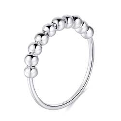S925 Sterling Silber Fidget Bead Ringe für Angst Für Damen Männer Fidget Ringe für Angst Sorgen Ring mit Goldperlen Spinner Ring von MOROTOLE