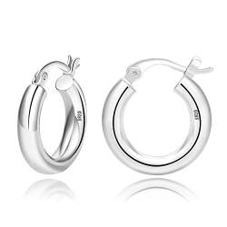 Sterling Silber Hoop Ohrringe 14K Gold plattiert Hoop Ohrringe für Damen dicke klobige Reifen Ohrringe leichte hypoallergene Reifen-Ohrring für Damen, 4mm Rohr von MOROTOLE