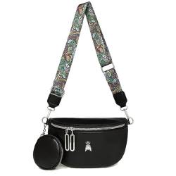 MOSAMHUA Crossbody Bag Damen Breiter Gurt umhängetasche Damen Brusttasche Damen Bauchtasche Damen Stylisch Moderne Taschen Mit Breitem Schultergurt Handtasche Damen UmhäNgetasche Brieftasche Schwarz von MOSAMHUA