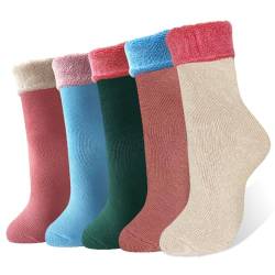 MOSOTECH Warme Socken Damen Dicke Thermosocken Geschenke Wintersocken für Damen 5 Paar, Tägliche Abnutzung/Gemütlich Atmungsaktiv Kuschelsocken von MOSOTECH