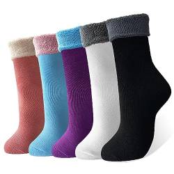 MOSOTECH Warme Socken Damen Dicke Thermosocken Geschenke Wintersocken für Damen 5 Paar, Tägliche Abnutzung/Gemütlich Atmungsaktiv Kuschelsocken von MOSOTECH