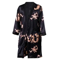 MOSSAVA Pyjama,Männer seidiger Satin Kimono Bademantel Langarm Morgenmantel Bademantel Schlafmantel Lounge Home Wear (schwarz, 6XL) von MOSSAVA
