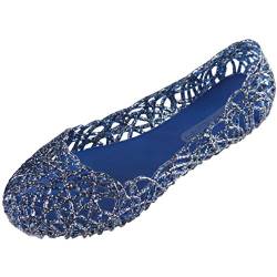 MOTIVE LIFE Weiche Glitzernde Slip on Sandalen für Damen mit Net Vamp,Blau 37 EU von MOTIVE LIFE