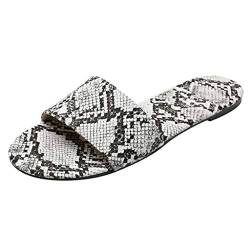 MOTOCO Womens Snake Print Sandalen Mode atmungsaktive runde Kappe flach Slip on Beach Schuhe leichte Hausschuhe(Weiß,38 EU) von MOTOCO Damen