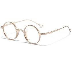 MOUDOAUER Titan-Brille mit rundem Rahmen, klare Gläser, Vintage-Brille aus Metall von MOUDOAUER