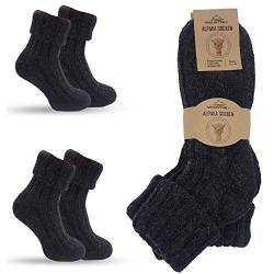 MOUNTREX Alpaka Socken, Wollsocken für Damen, Herren - Stricksocken, Haussocken - 2 Paar, Anthrazit (Dick - wie gestrickt, mit Umschlag), 35-38 von MOUNTREX