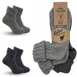 MOUNTREX Alpaka Socken, Wollsocken für Damen, Herren - Stricksocken, Haussocken - 2 Paar, Grau/Dunkelgrau (Dick - wie gestrickt, mit Umschlag), 39-42 von MOUNTREX