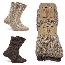 MOUNTREX Alpaka Socken, Wollsocken für Damen, Herren - Stricksocken - 2 Paar, Beige/Braun (Dick - wie gestrickt), 35-38 von MOUNTREX