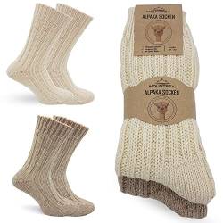 MOUNTREX Alpaka Socken, Wollsocken für Damen, Herren - Stricksocken - 2 Paar, Ecru/Beige (Dick - wie gestrickt), 35-38 von MOUNTREX