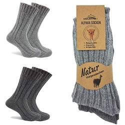 MOUNTREX Alpaka Socken, Wollsocken für Damen, Herren - Stricksocken - 2 Paar, Grau/Dunkelgrau (Dick - wie gestrickt), 35-38 von MOUNTREX