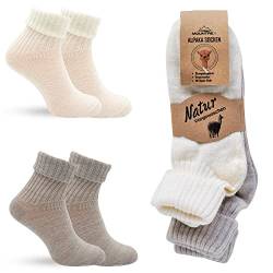 MOUNTREX Alpaka Socken, Wollsocken für Damen, Herren - Warme Bettsocken - 2 Paar, Ecru/Beige (mit Umschlag - Dünn), 39-42 von MOUNTREX