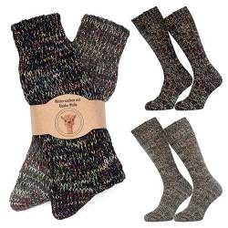 MOUNTREX Alpaka Socken, Wollsocken für Damen, Herren - Warme Wintersocken, Stricksocken - 2 Paar (42-45, Dunkelblau/Grau) von MOUNTREX