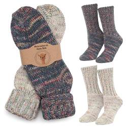 MOUNTREX Alpaka Socken, Wollsocken für Damen, Herren - Warme Wintersocken, Stricksocken mit Umschlag - 2 Paar (37-41, Ecru/Blau) von MOUNTREX