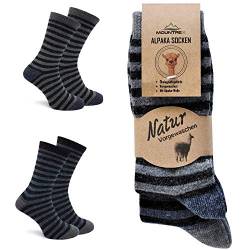 MOUNTREX Alpaka Socken, Wollsocken für Damen, Herren - Warme Wintersocken - 2 Paar, Jeans (mit Ringel - Dünn), 35-38 von MOUNTREX