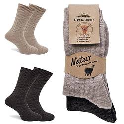 MOUNTREX Alpaka Socken, Wollsocken für Damen, Herren - Wintersocken, Kuschelsocken - 2 Paar, Beige/Braun (Dünn), 35-38 von MOUNTREX