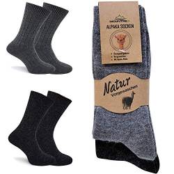 MOUNTREX Alpaka Socken, Wollsocken für Damen, Herren - Wintersocken, Kuschelsocken - 2 Paar, Grau/Anthrazit (Dünn), 43-46 von MOUNTREX