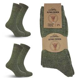 MOUNTREX Alpaka Socken, Wollsocken für Damen, Herren - Wintersocken, Kuschelsocken - 2 Paar, Grün (Dünn), 35-38 von MOUNTREX