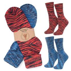 MOUNTREX Alpaka Socken, Wollsocken für Damen, Herren - Wintersocken, Kuschelsocken - 2 Paar, Orange/Blau (mit Umschlag - Dünn), 43-46 von MOUNTREX